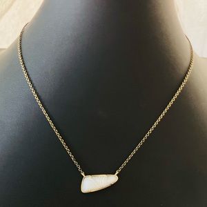 Kendra Scott Antique Brass Etta Necklace in White Banded Agate